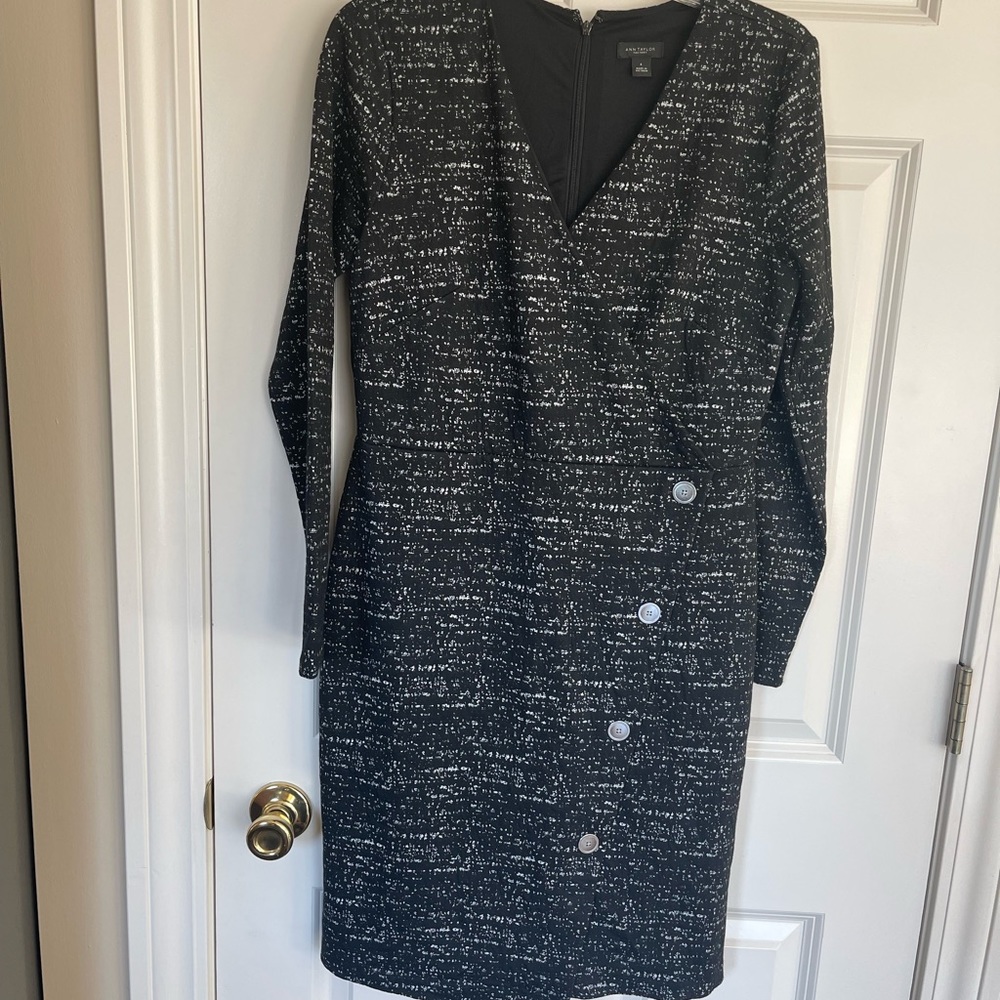 Ann Taylor Factory Black and White Long Sleeve Dress
